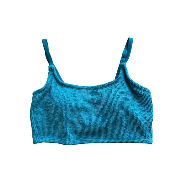 KONA SOL BIKINI TOP PUCKER TEXTURE SQUARE NECK TEAL BLUE SWIM SUIT WOMEN'S SMALL - Picture 1 of 7